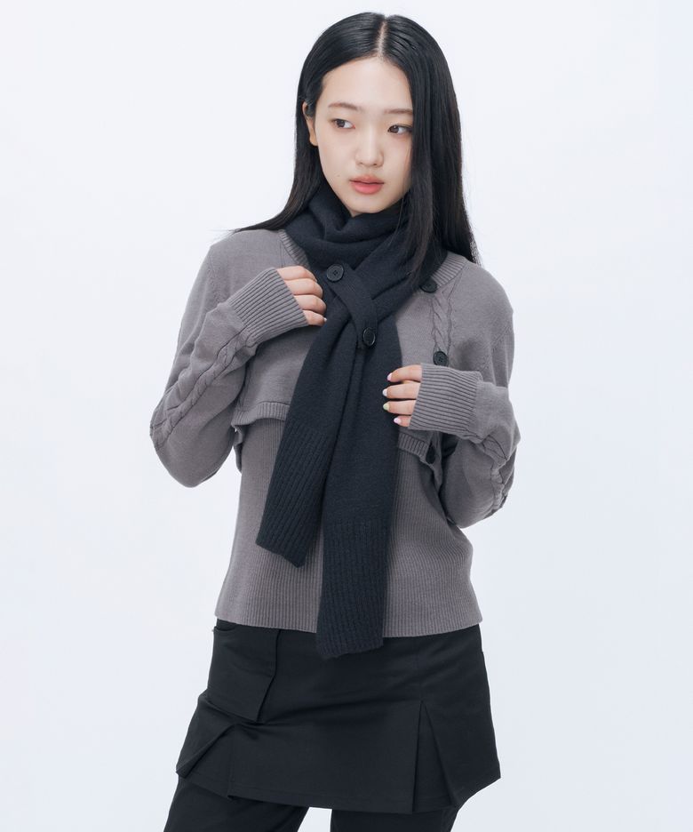 [한나 PICK] Belted detail knit muffler BLACK