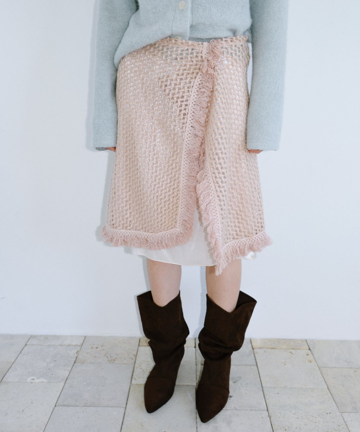앤테(AENTE) Wool Knit Wrap Skirt _Pink
