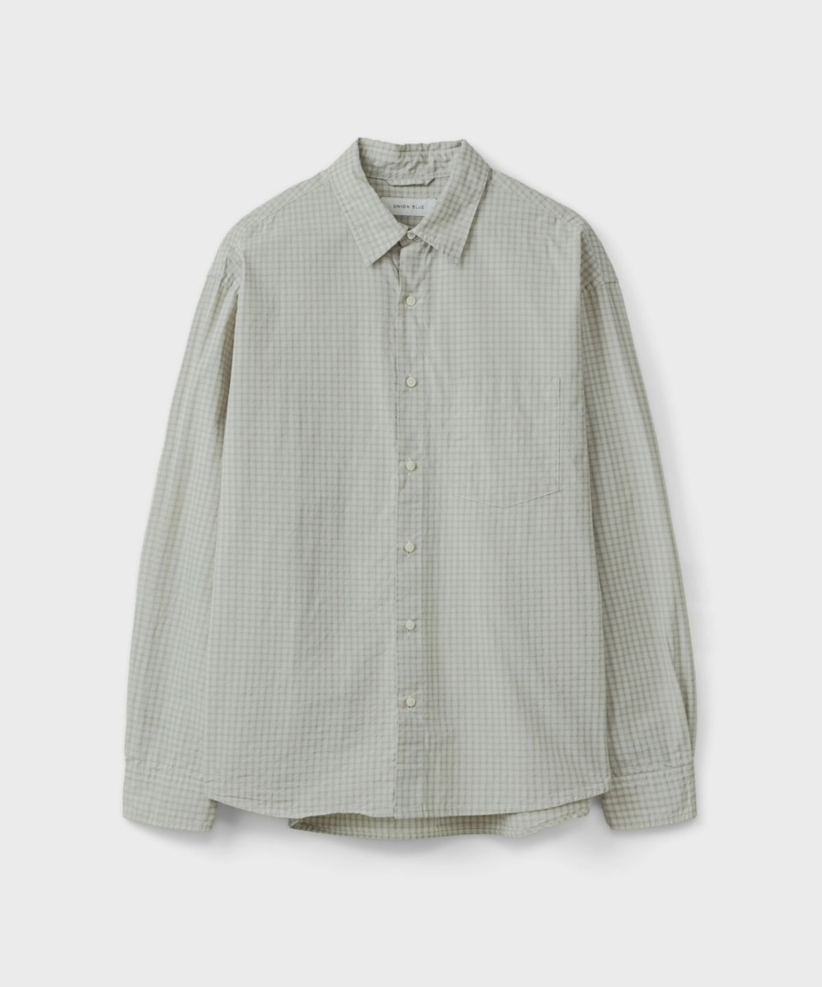 유니온블루(UNION BLUE) SEMI CROP SMALL CHECK SHIRT [LEAF GRAY]