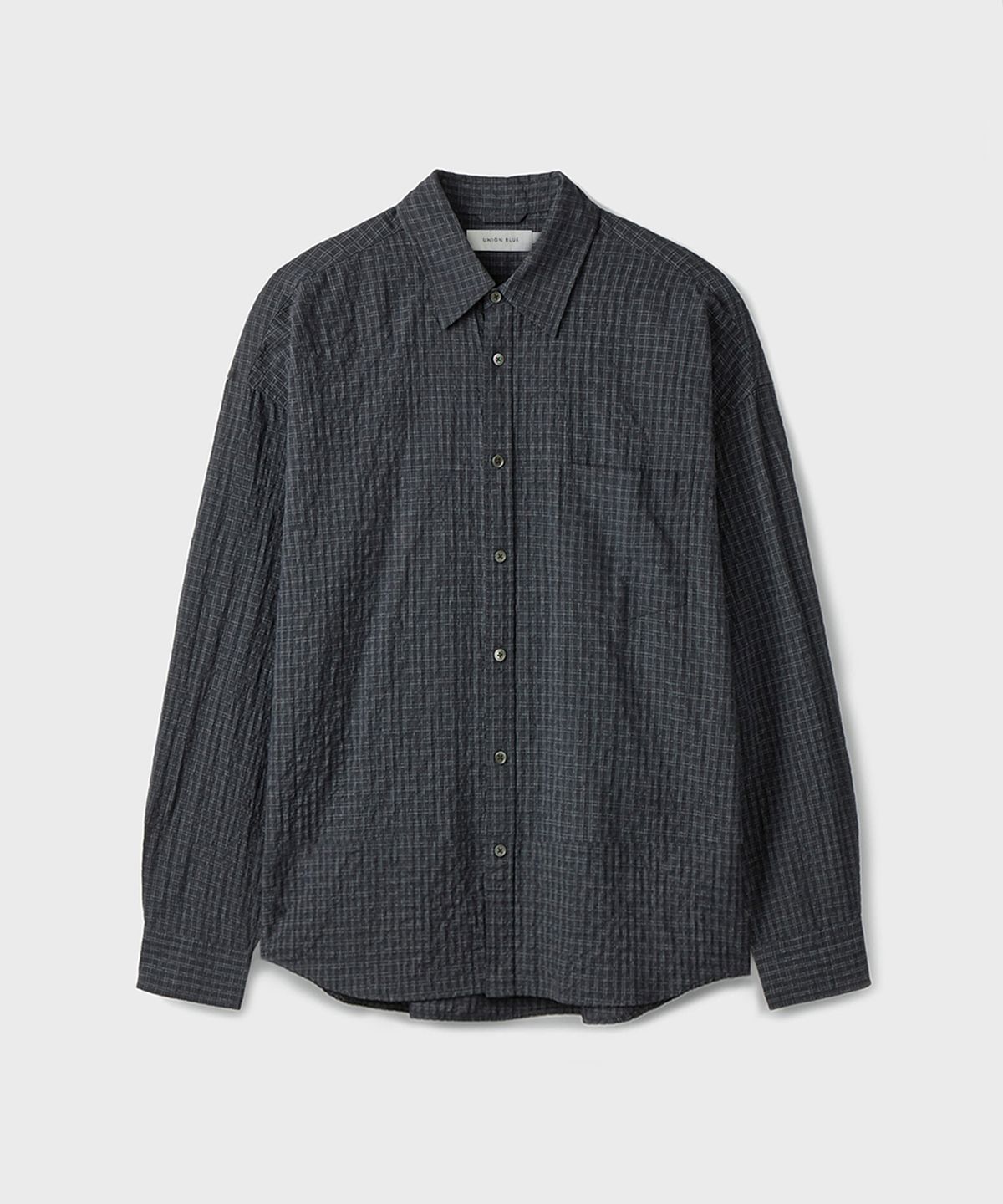 유니온블루(UNION BLUE) SEMI CROP CHECK SHIRT [SQUARE BLACK]