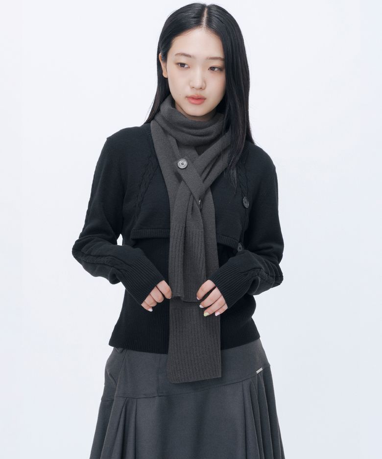 [한나 PICK] Belted detail knit muffler GREY