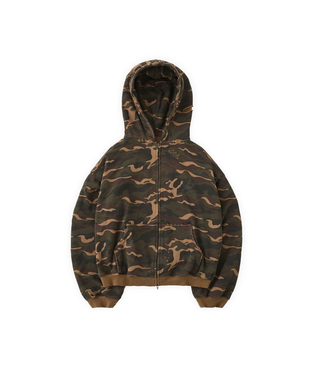 투위드(TUEWID) Tuewid cropped length waffle hoodie zip-up in camoflage