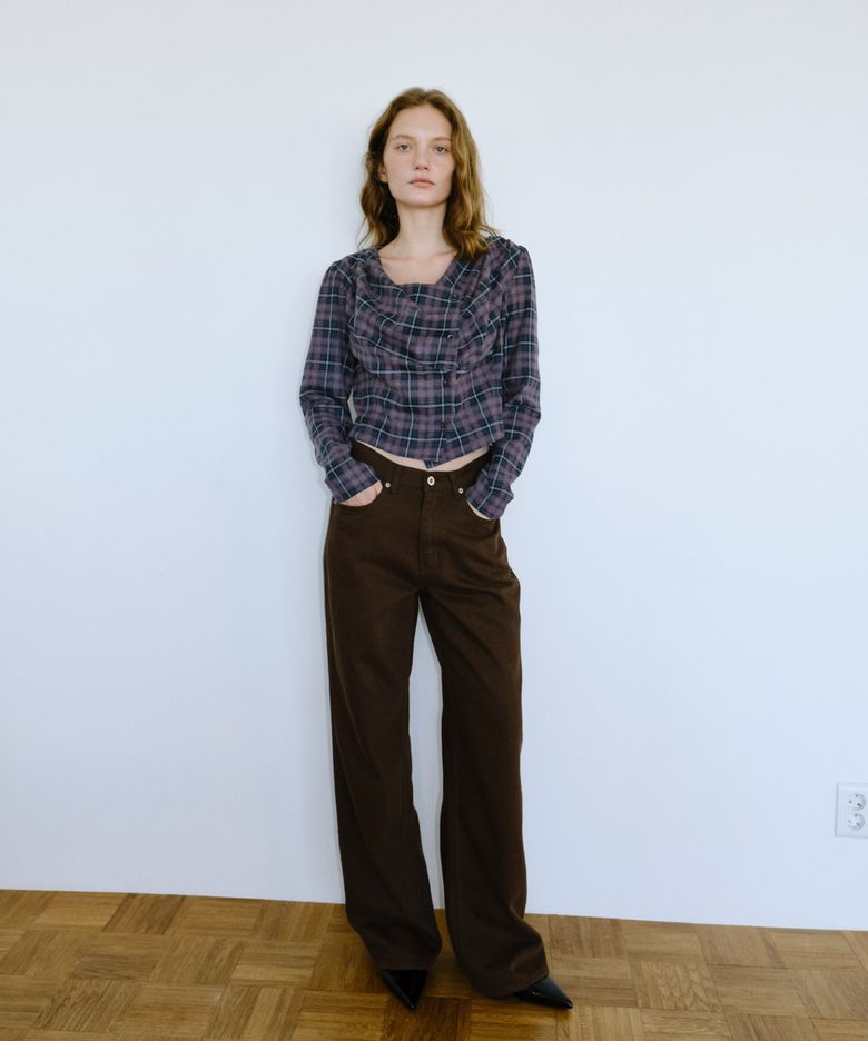 Vintage Cotton Semi-Wide Pants _Brown