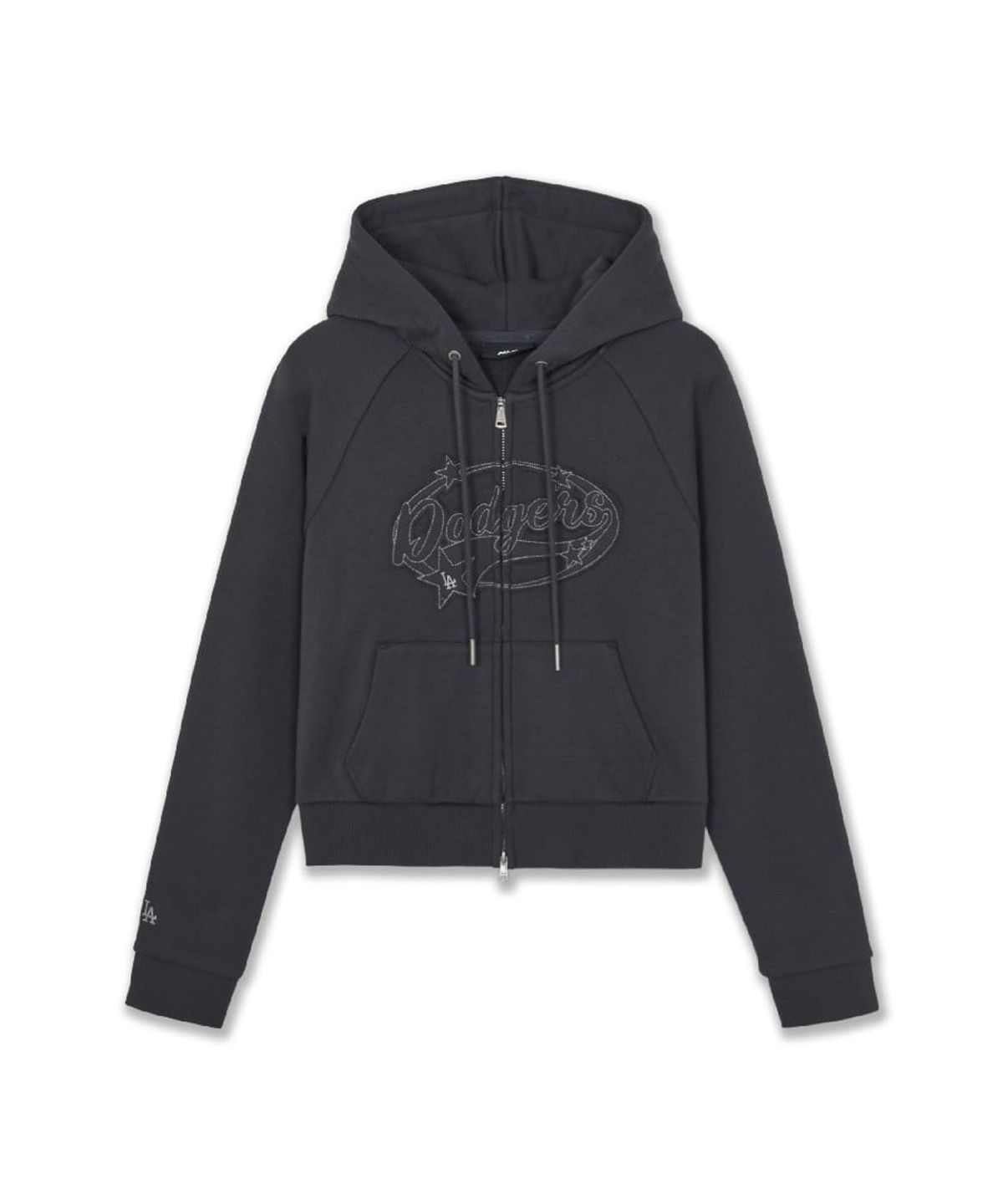 엠엘비(MLB) 여성 바시티 빈티지 레터 그래픽 기모 후드집업 LA (D.Charcoal Grey)