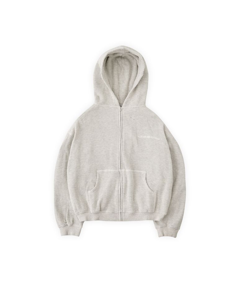 Tuewid cropped length waffle hoodie zip-up in oat