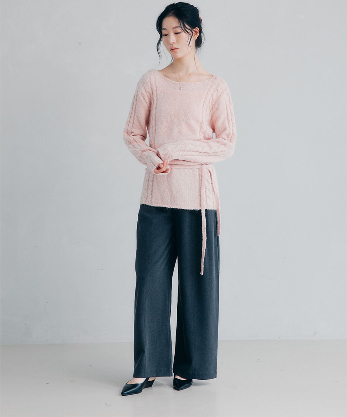 셉템버투웨니(SEPTEMBER TWENTIETH) Deep Pintuck Wide Slacks_Melange Gray