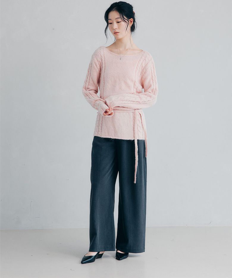 Deep Pintuck Wide Slacks_Melange Gray