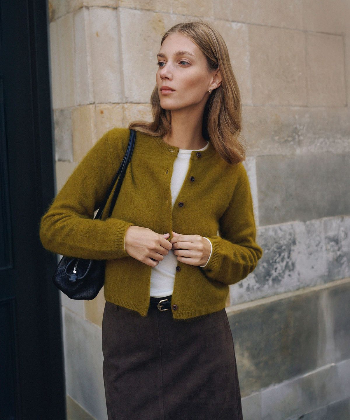 라메레이(LAMEREI) Silk Wool Brush Cardigan[LMBFWIKN2104]-Olive