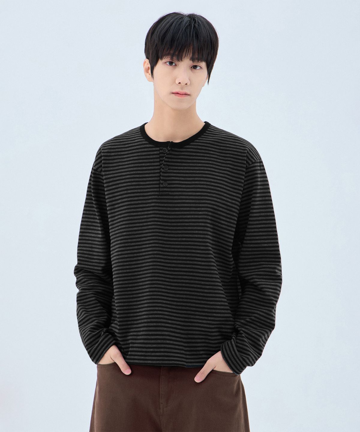 앨빈클로(ALVINCLO) 스트라이프 헨리넥 긴팔티 AVT976 (3COLOR)