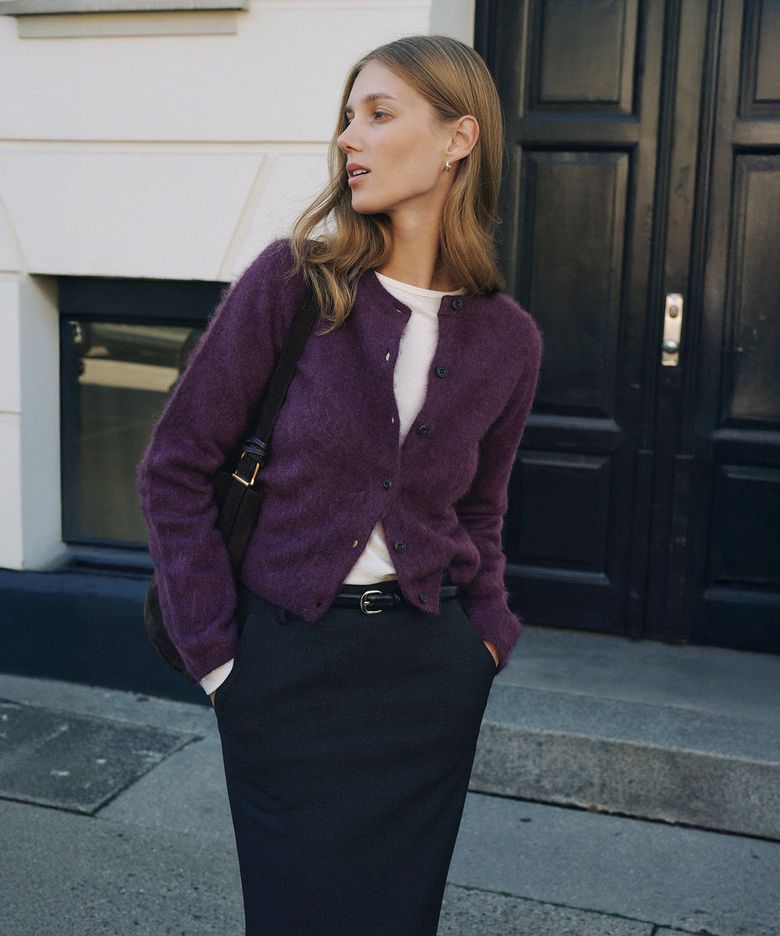 Silk Wool Brush Cardigan[LMBFWIKN2104]-Plum