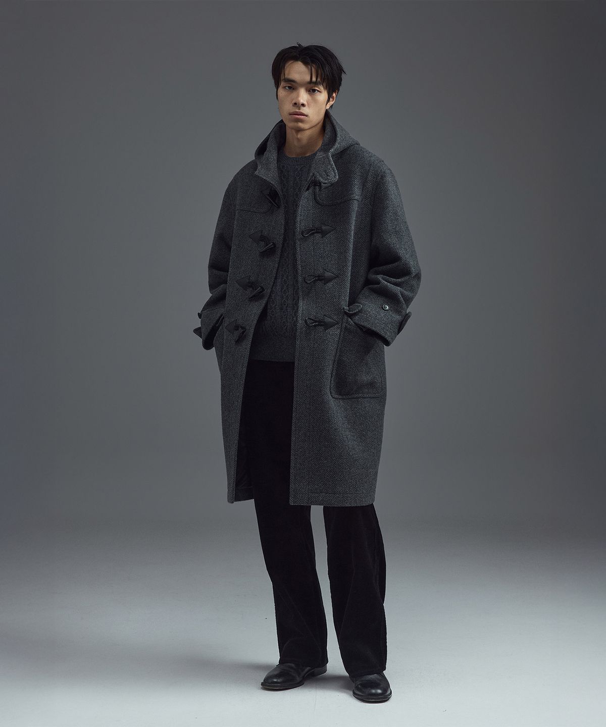 일꼬르소(IL CORSO) 알파카 울 블렌드 후드 더플 코트 차콜 그레이