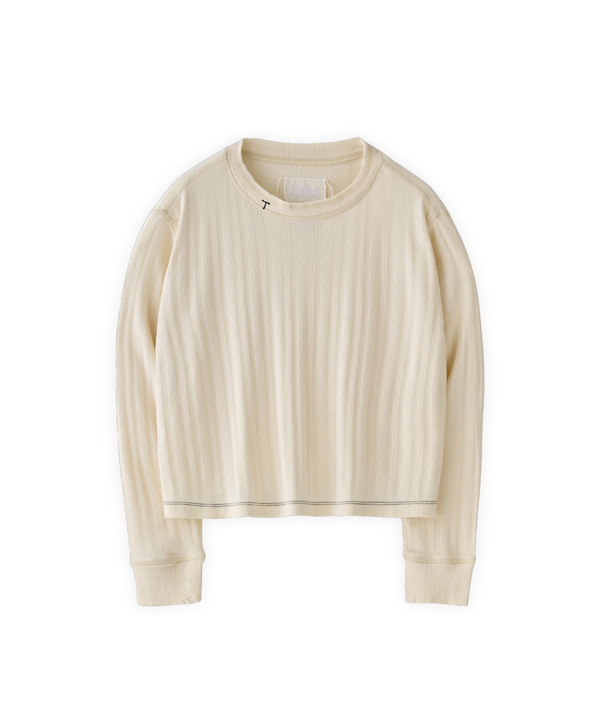 투위드(TUEWID) Pure cotton pointelle longsleeve crop tee in ecru