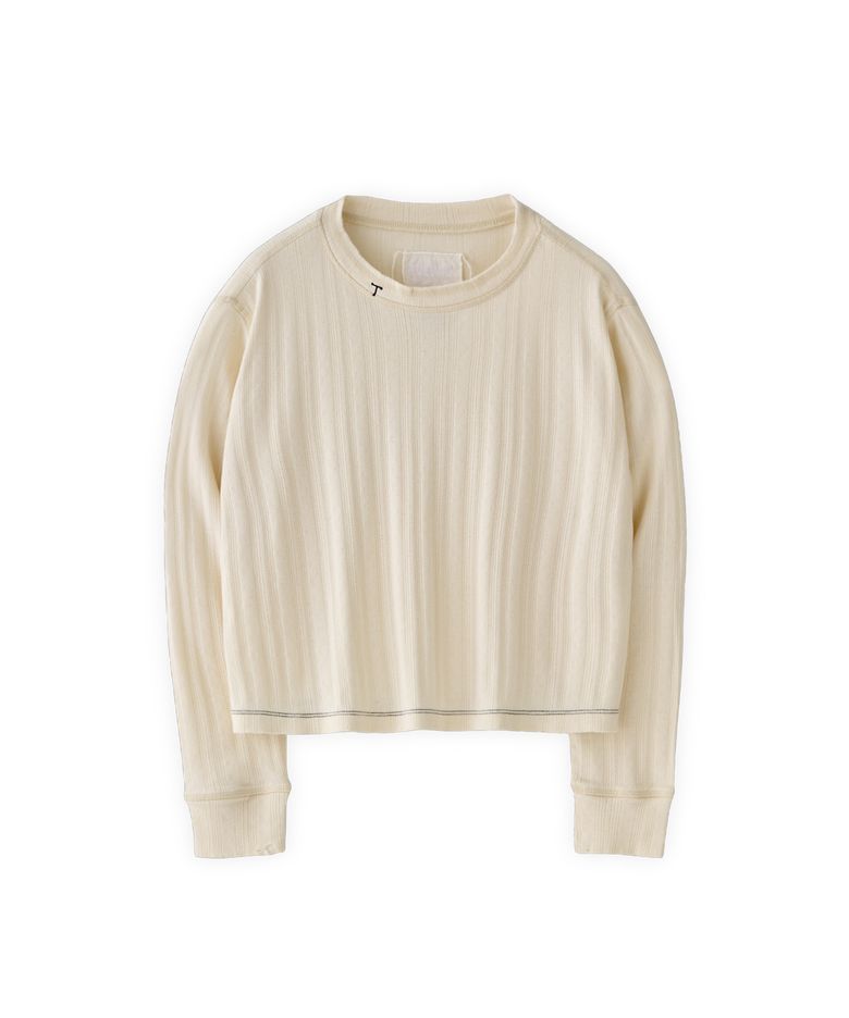 Pure cotton pointelle longsleeve crop tee in ecru