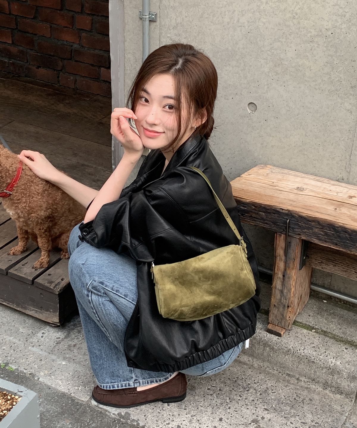 톤드(TONED) Gemma bag suede (olive green)
