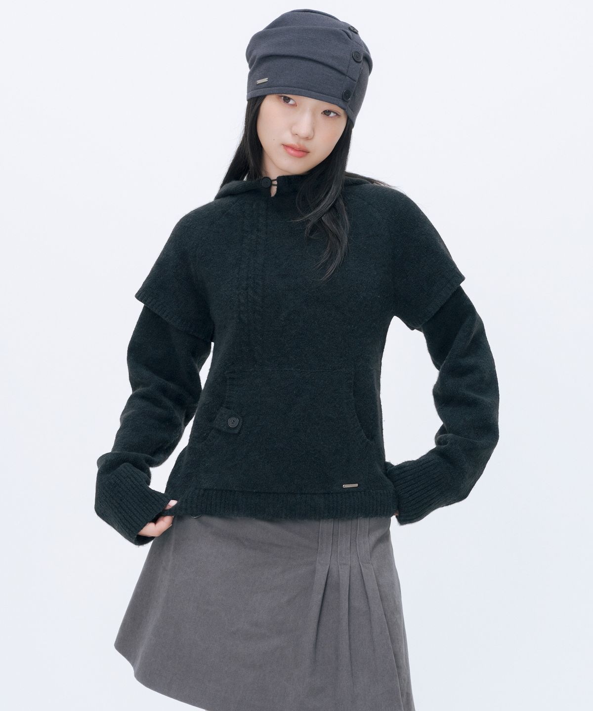 미세키서울(MISEKI SEOUL) Layered twist hoodie knit BLACK
