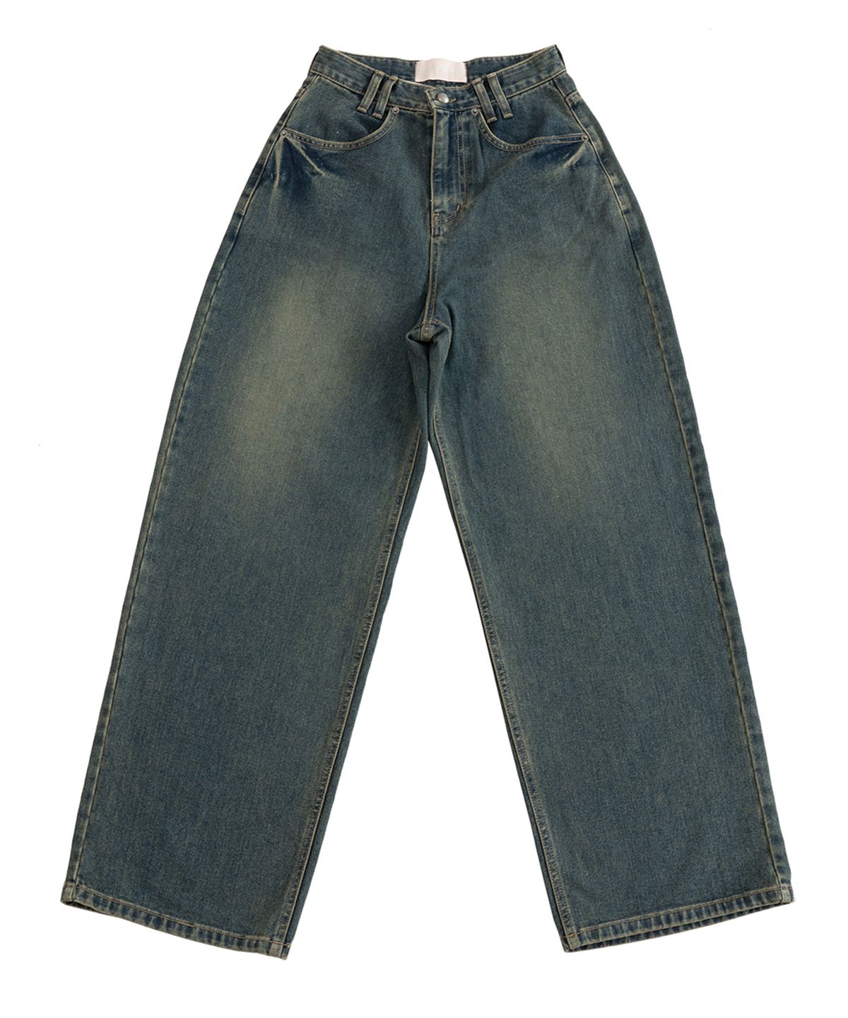 오드원아웃(ODDONEOUT) TINT WASH STONE LOGO LOOSE JEANS D.BLUE