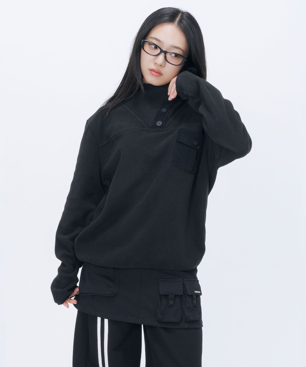 미세키서울(MISEKI SEOUL) Button fleece pullover BLACK