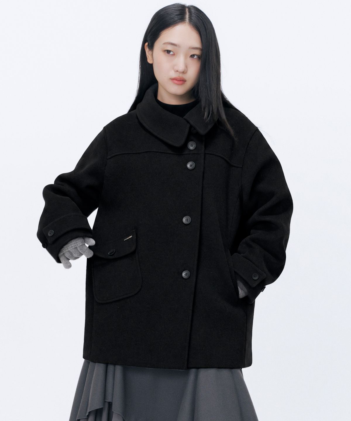 미세키서울(MISEKI SEOUL) Big collar button coat BLACK