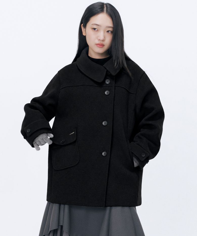 [한나 PICK] Big collar button coat BLACK
