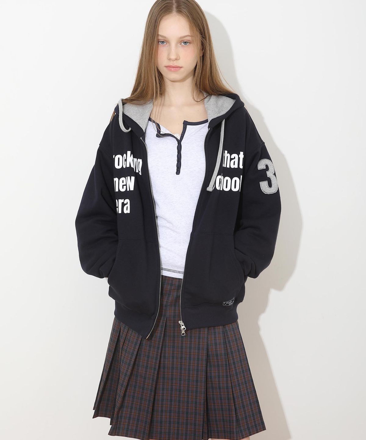 배드블루(BADBLUE) New School Hoodie Zip Navy