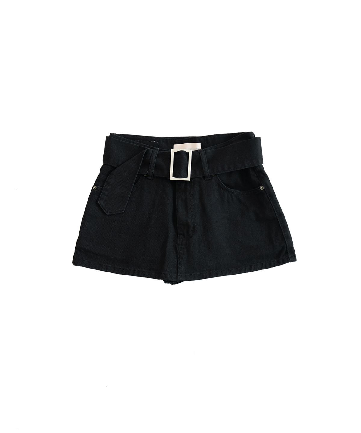 오드원아웃(ODDONEOUT) CATION DENIM STONE LOGO BELT SKIRT PANTS BLACK