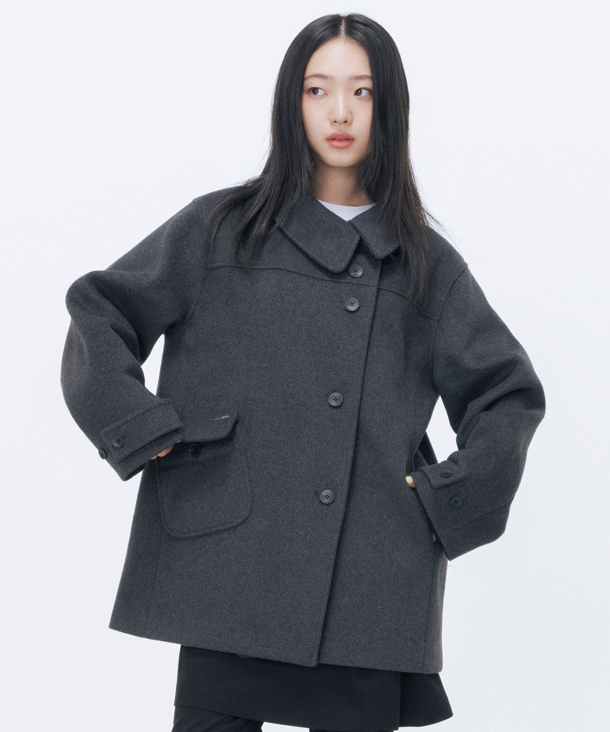 미세키서울(MISEKI SEOUL) Big collar button coat CHARCOAL
