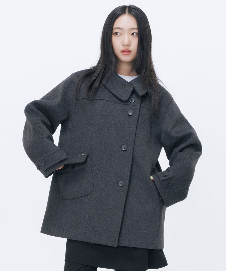 [한나 PICK] Big collar button coat CHARCOAL