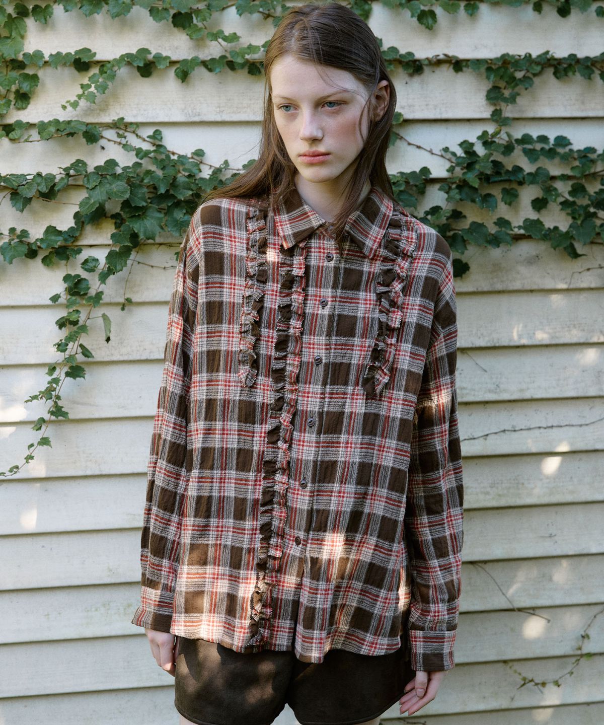 뮈뮈에르(MUEMUER) Ruffle Check Shirt MU2699BL901M