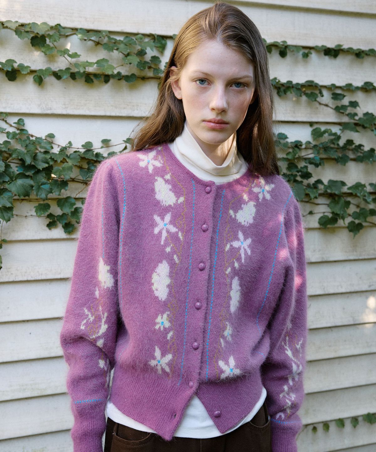 뮈뮈에르(MUEMUER) Angora Flower Cardigan MU2699CD501V_VIOLET