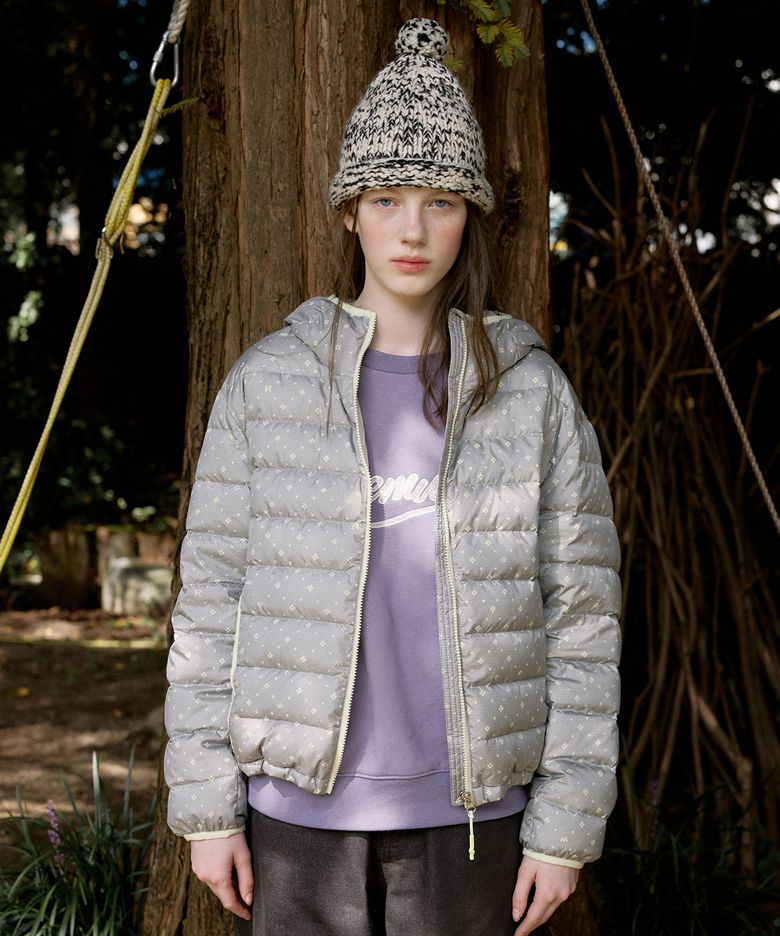 Knitting Printed Light Weight Hoodie Down MU2699DW901M_GREY