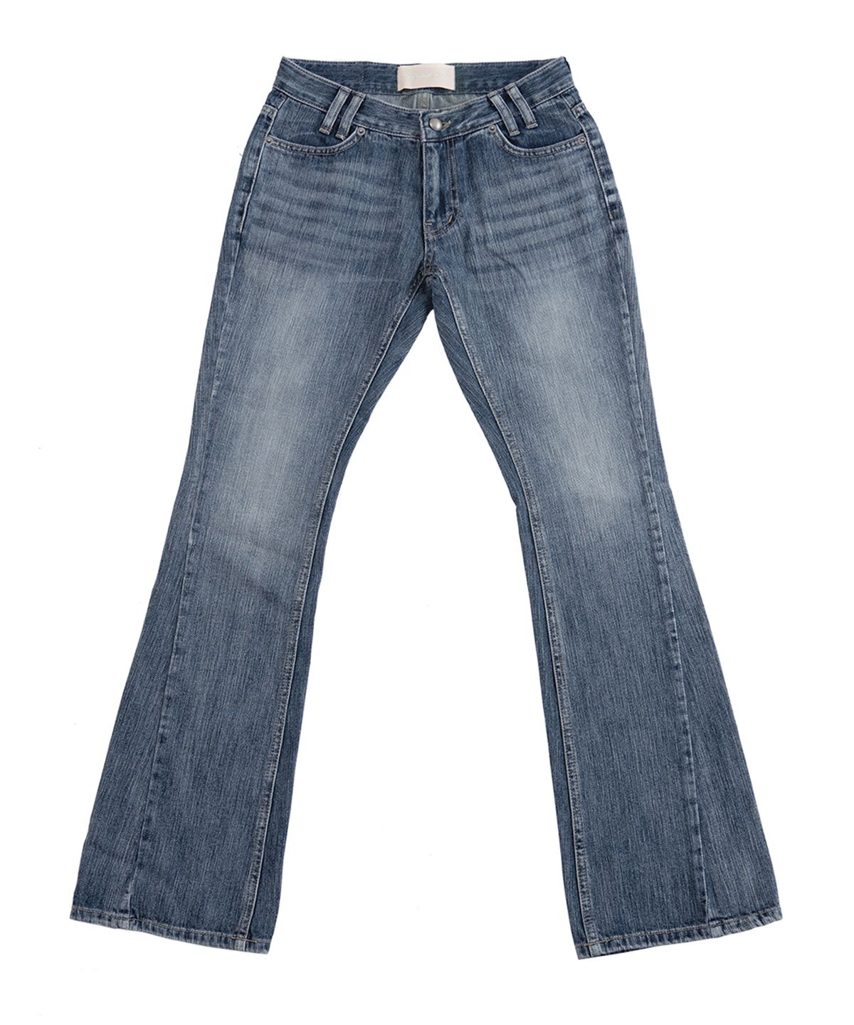 오드원아웃(ODDONEOUT) X-RAY SLUB STONE LOGO LOW-RISE BOOTCUT JEANS D.BLUE