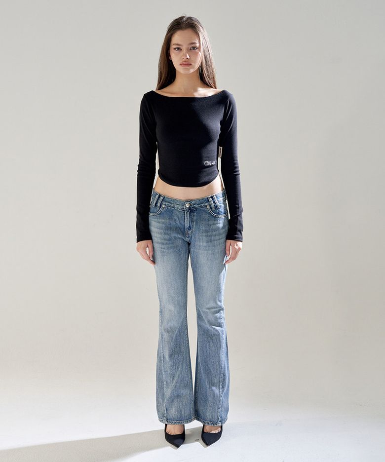 X-RAY SLUB STONE LOGO LOW-RISE BOOTCUT JEANS BLUE