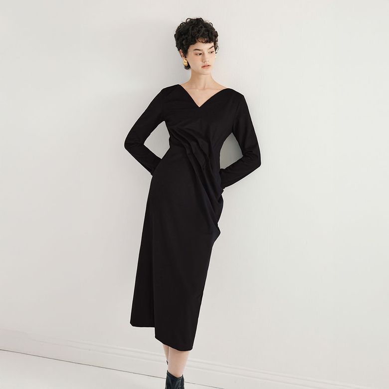 YY_Pleated slim fit dress