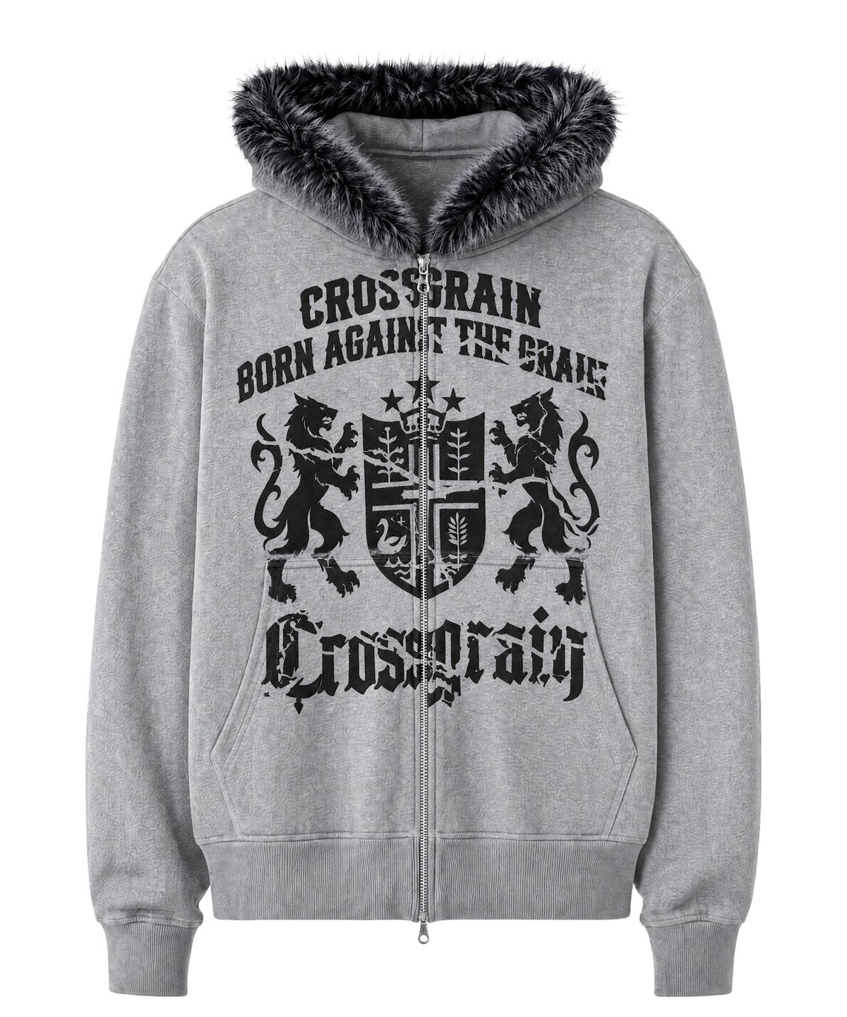 아이돈워너셀(IDWS) Heritage Crop Fur Hoodie Zip Up Gray