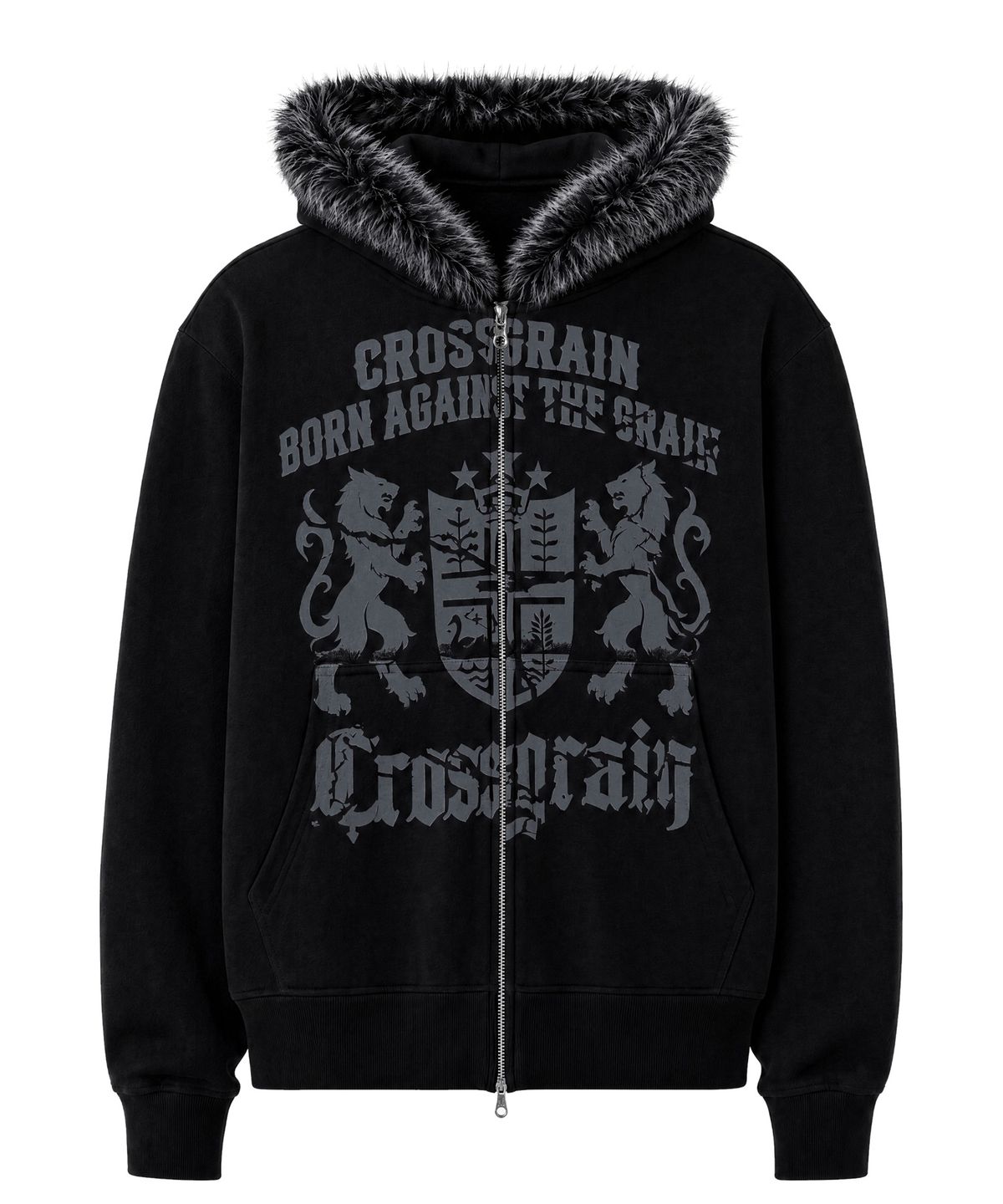아이돈워너셀(IDWS) Heritage Crop Fur Hoodie Zip Up Black