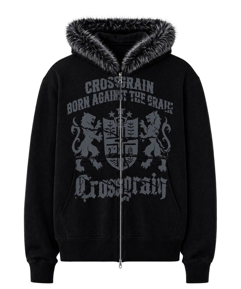 [아네딘 PICK] Heritage Crop Fur Hoodie Zip Up Black