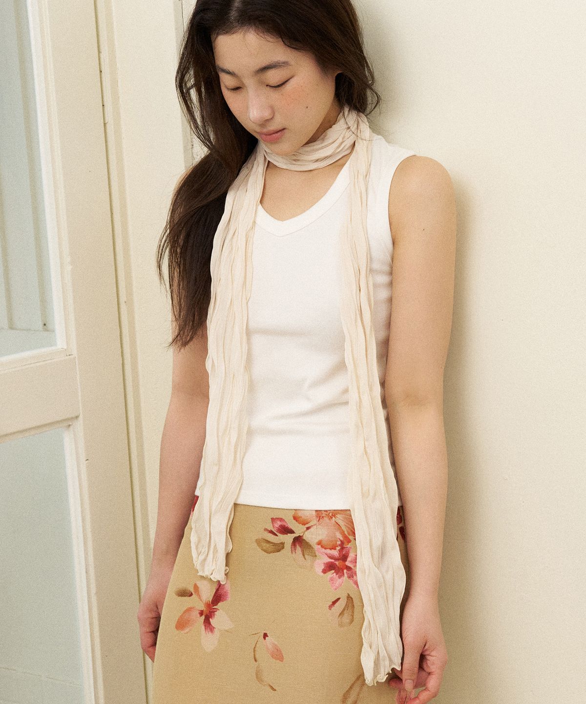 지지(GEEGEE) [slim] soft wrinkle long scarf - cream