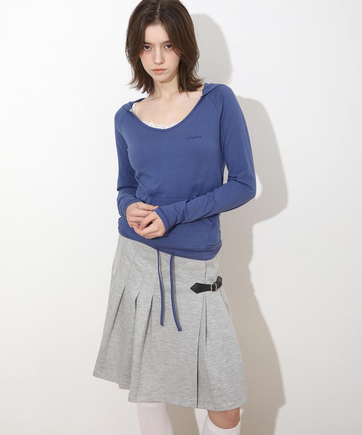 배드블루(BADBLUE) New School Cotton Buckle Lap Skirt