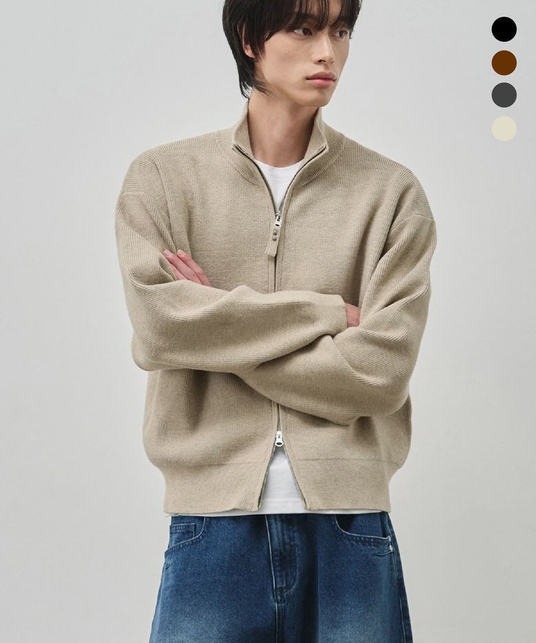 [오정규X알리스] 클래식 하이넥 워셔블 크롭 집업 니트_4COLOR