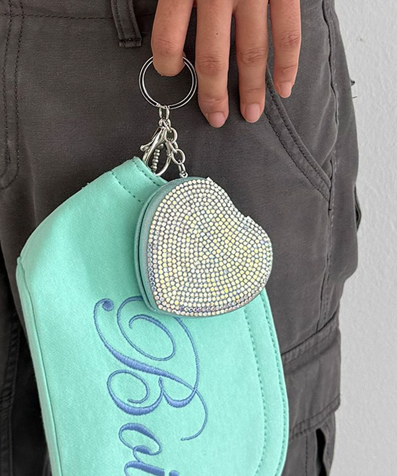 CRYSTAL HEART MIRROR KEYRING (MINT)