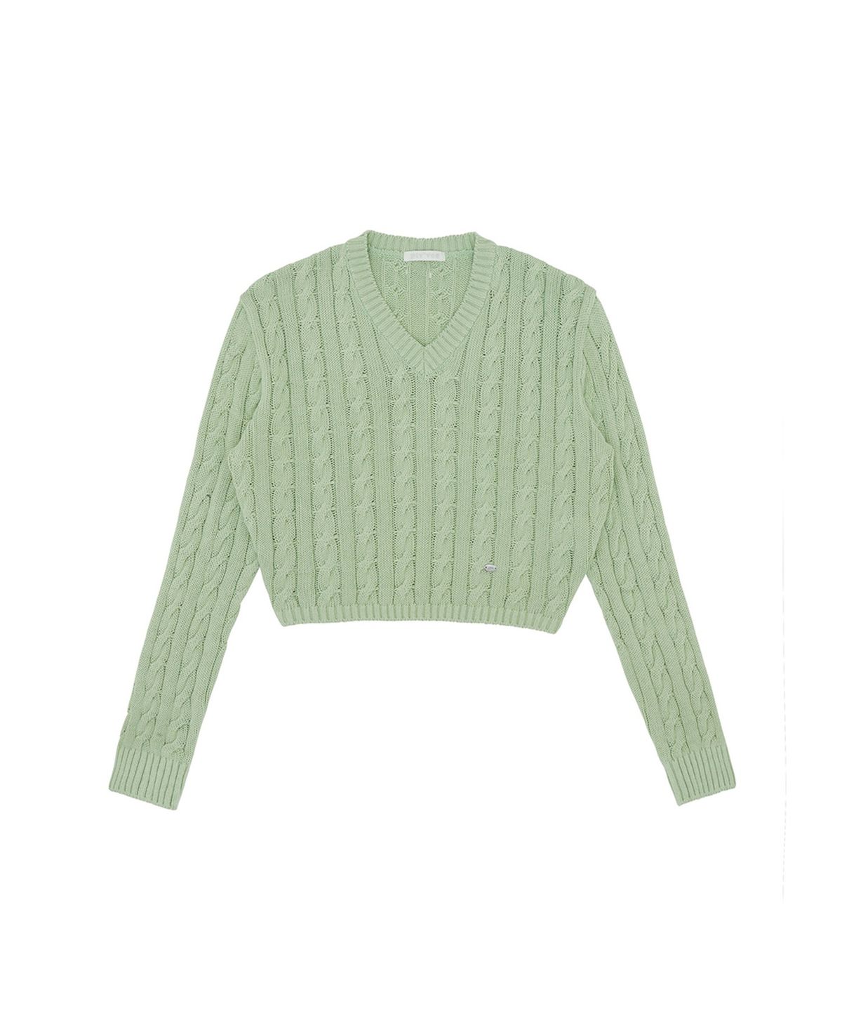피브비(PIV’VEE) V Neck Cable Knit Top (pistachio mint)