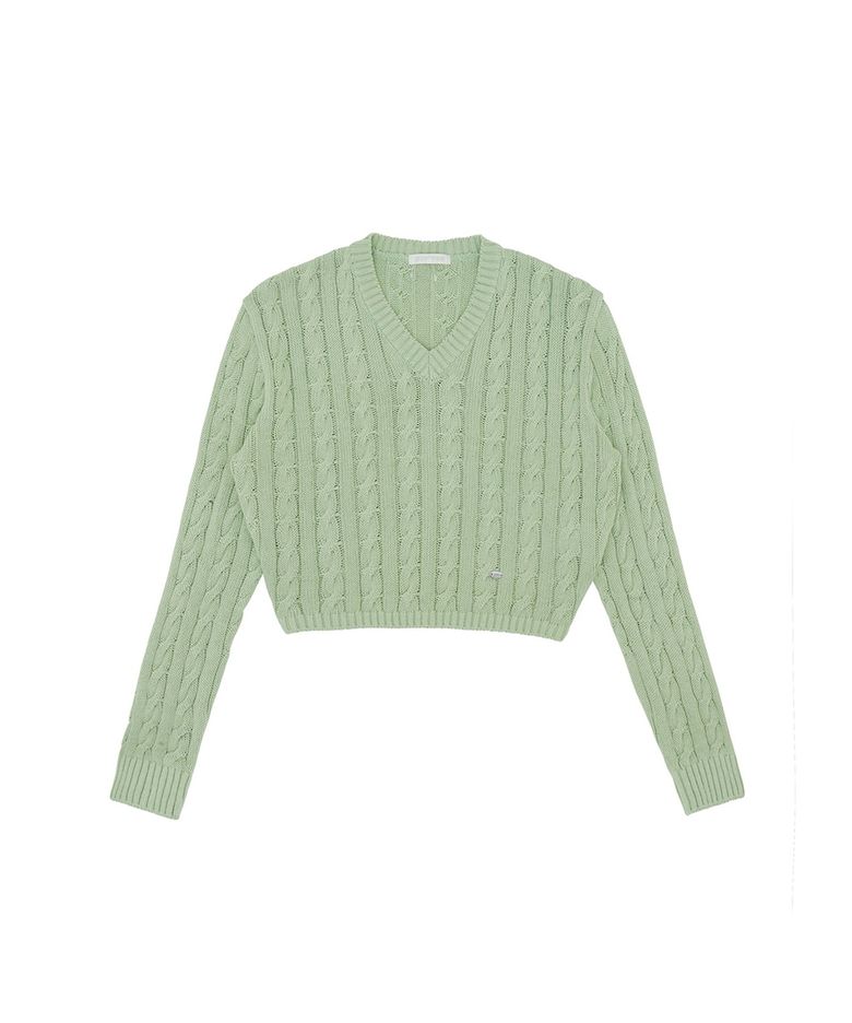 V Neck Cable Knit Top (pistachio mint)