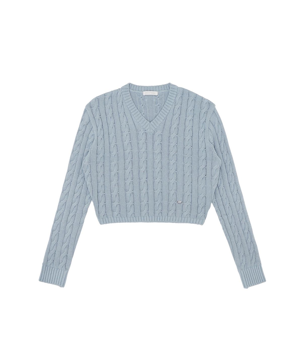 피브비(PIV’VEE) V Neck Cable Knit Top (mist blue)