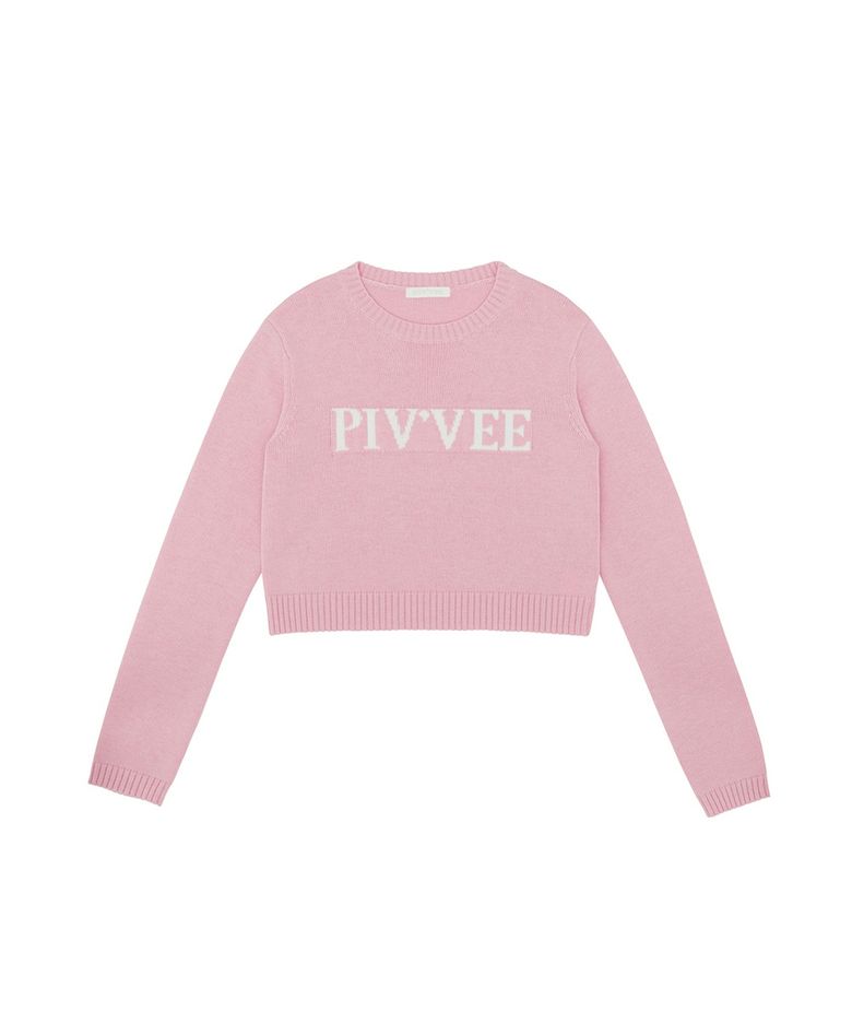 Pivvee Lettering Knit Top (bubble pink)