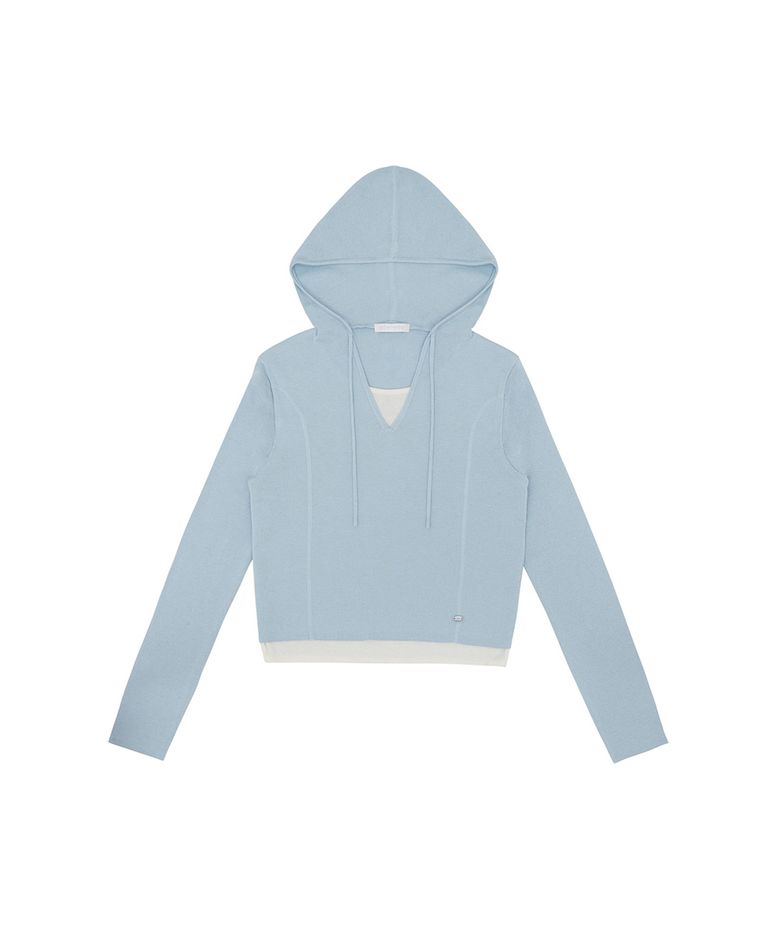 Layered Hooded Knit Top (mist blue)