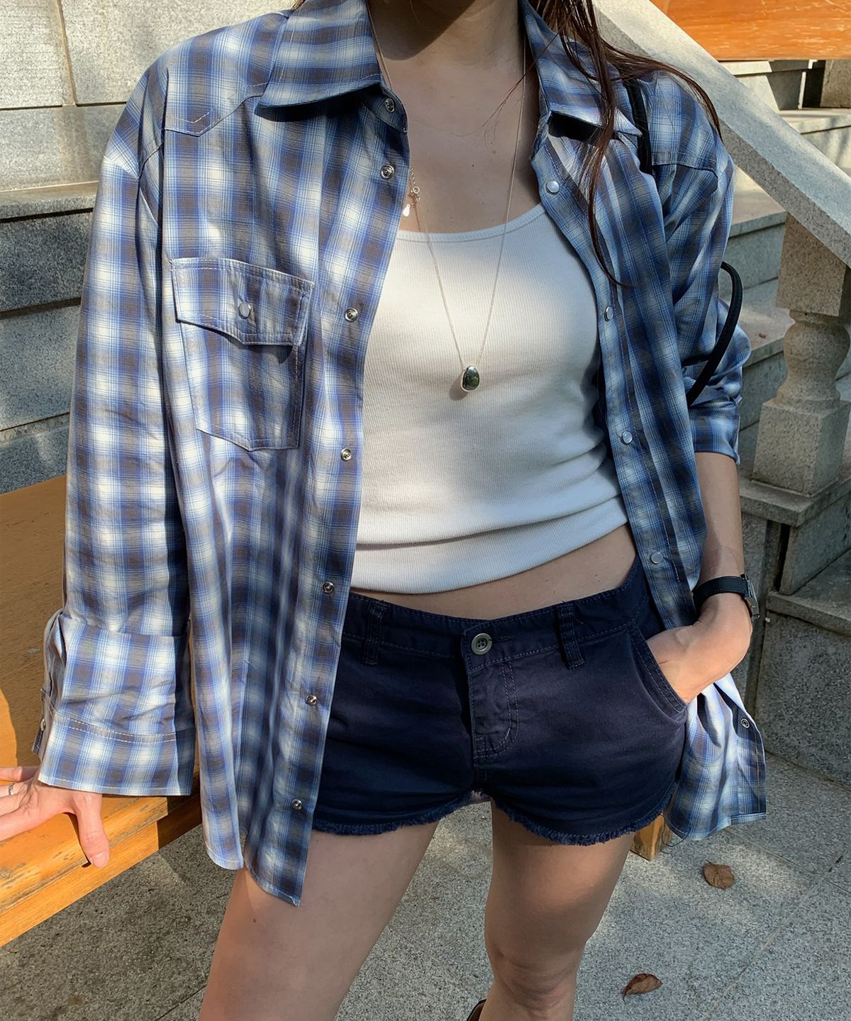 피브비(PIV’VEE) Check Yoke Western Shirt (medium blue)