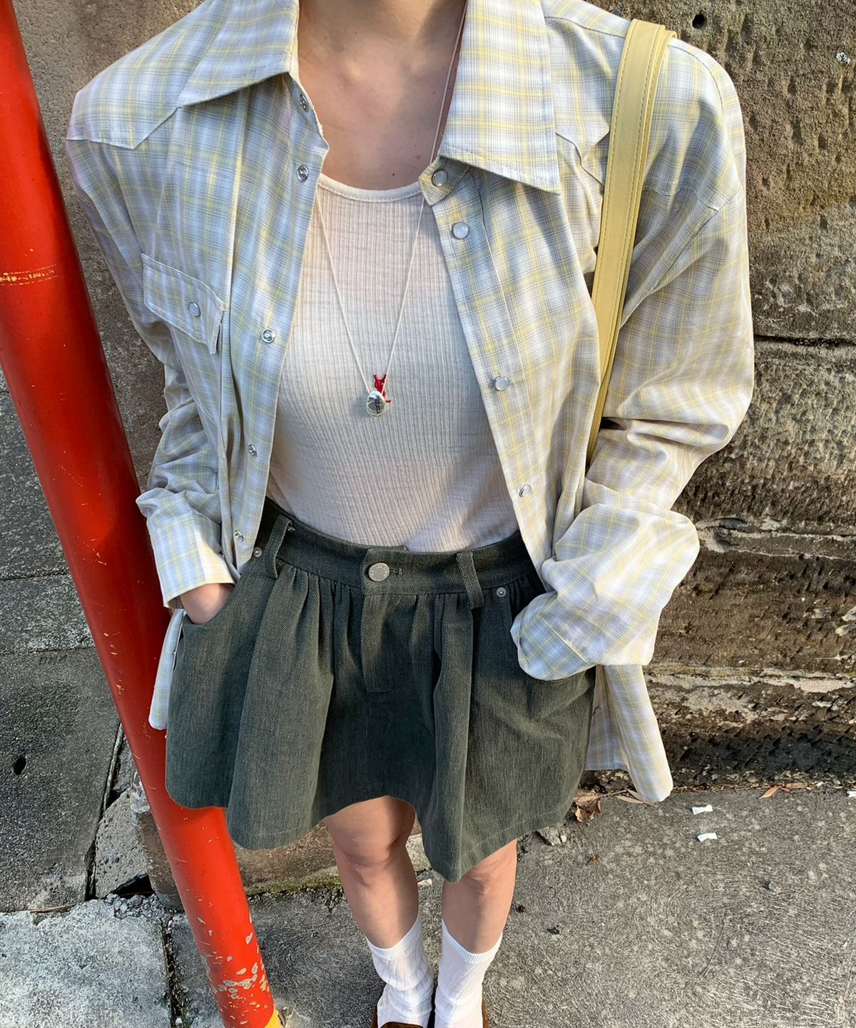 피브비(PIV’VEE) Check Yoke Western Shirt (mist yellow)