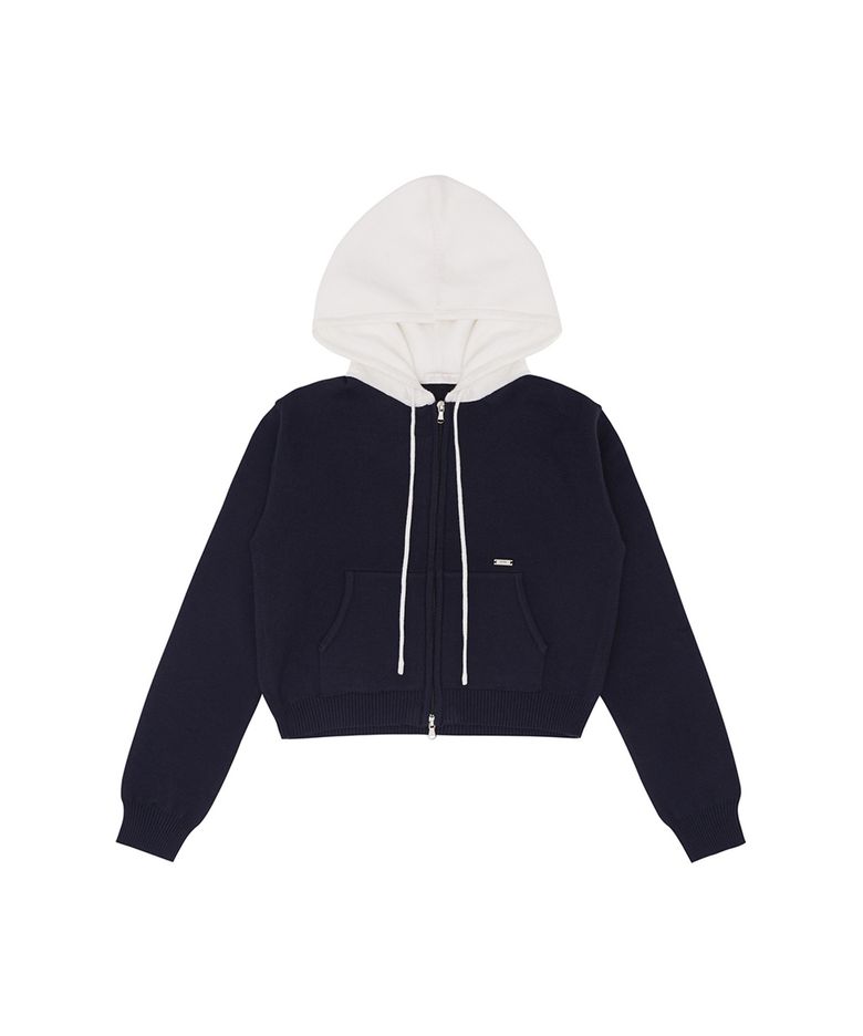 Two-tone Hooded Knit Zip-up Jumper (ocean navy)