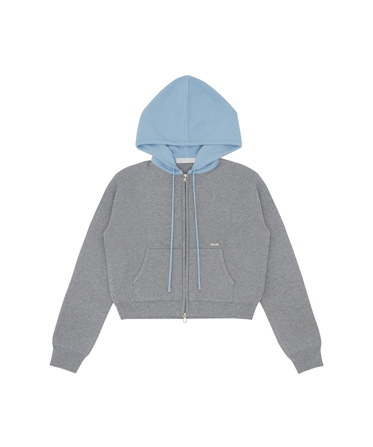 피브비(PIV’VEE) Two-tone Hooded Knit Zip-up Jumper (heather grey)
