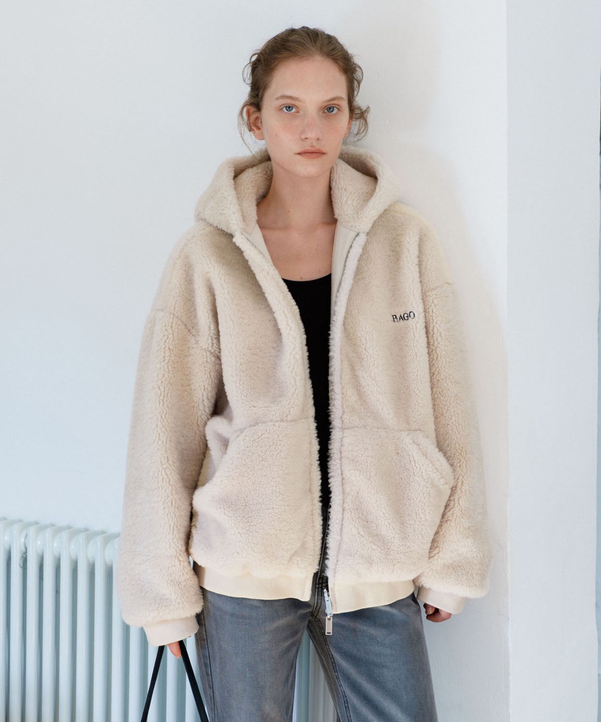 유라고(URAGO) Fleece two way hood zip-up_Cream beige